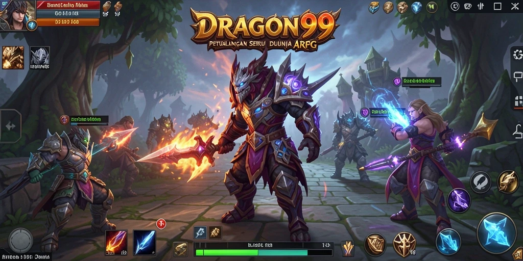 Screenshot dari gameplay dinamis ARPG DRAGON99 dengan aksi pertarungan yang intens.