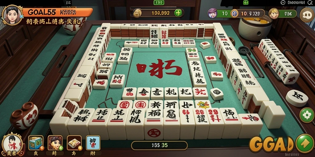 Tangkapan layar gameplay GOAL55 dengan susunan Mahjong yang menarik.