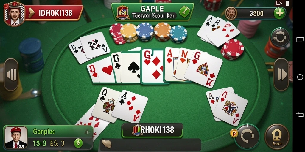 Screenshot gameplay IDRHOKI138 menampilkan suasana permainan Gaple yang seru.