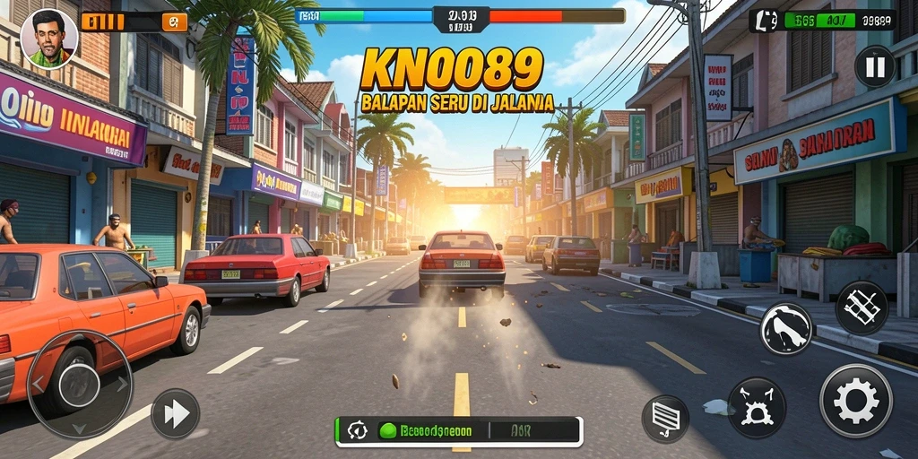 Tampilan gameplay seru dengan mobil balap berkualitas tinggi dan trek menantang.