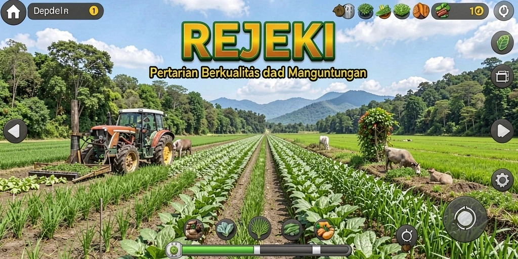 Tampilan gameplay seru di REJEKI dengan aktivitas bertani.