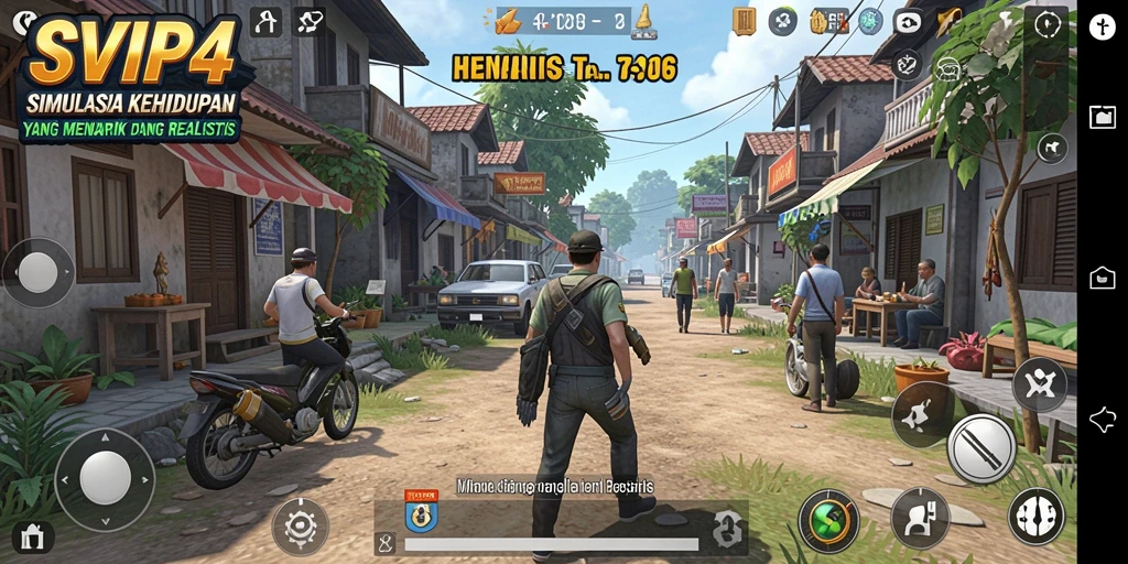 Tangkapan layar gameplay SVIP4 menunjukkan dunia simulasi yang kaya.